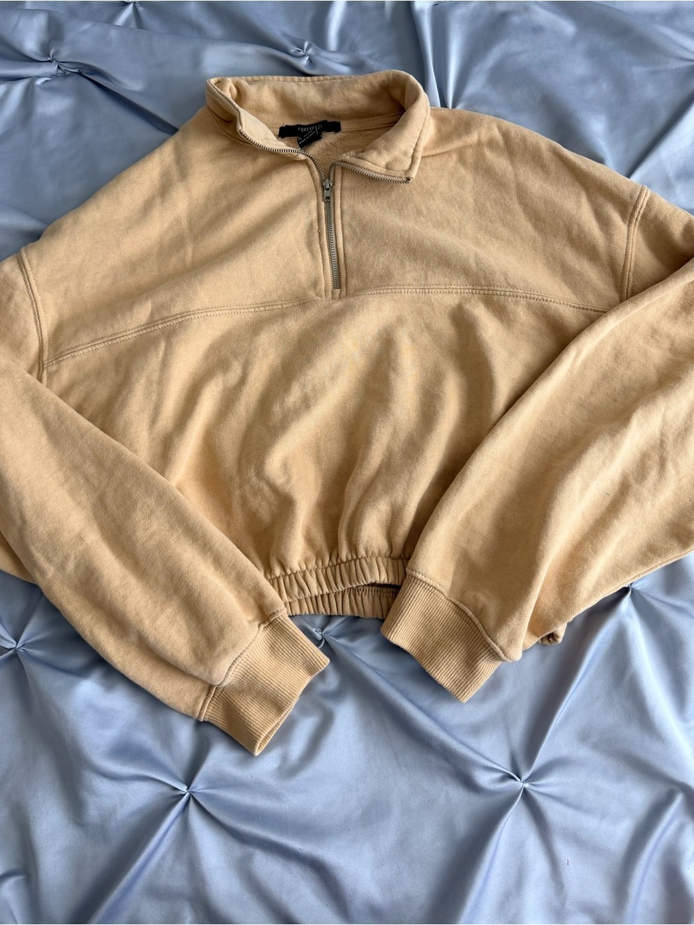 Forever 21 Cropped Half-Zip Sweatshirt in Tan